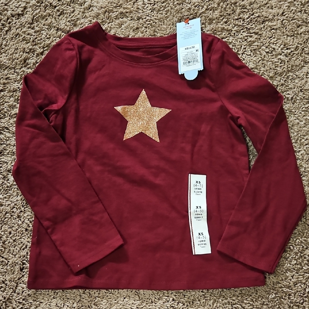 Cat & Jack Burgundy Long Sleeve Shirt with Gold Star